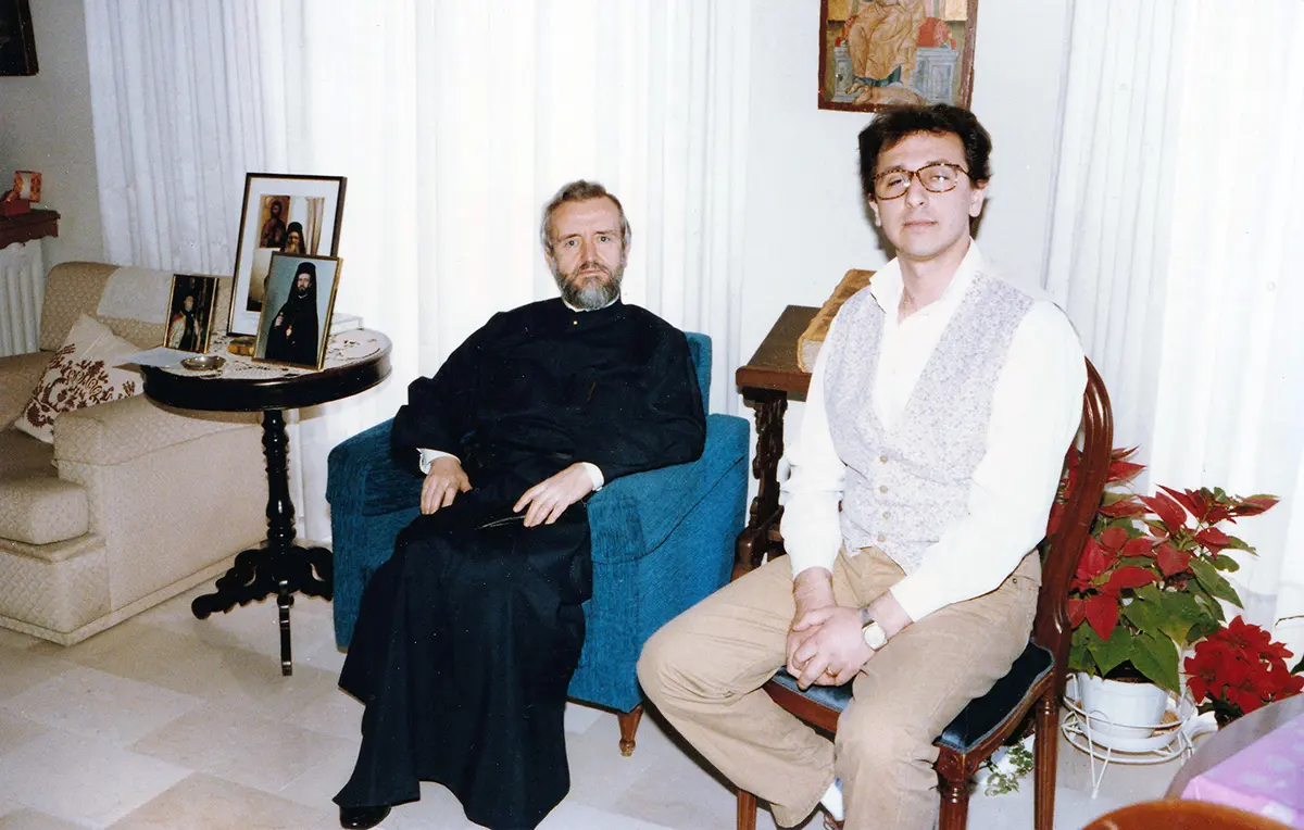 Prefessor John Zizioulas with student